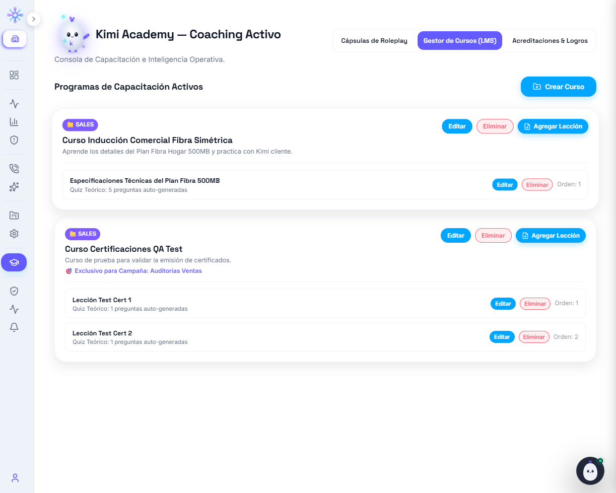 Panel de cursos y rutas de aprendizaje de Kuden Academy