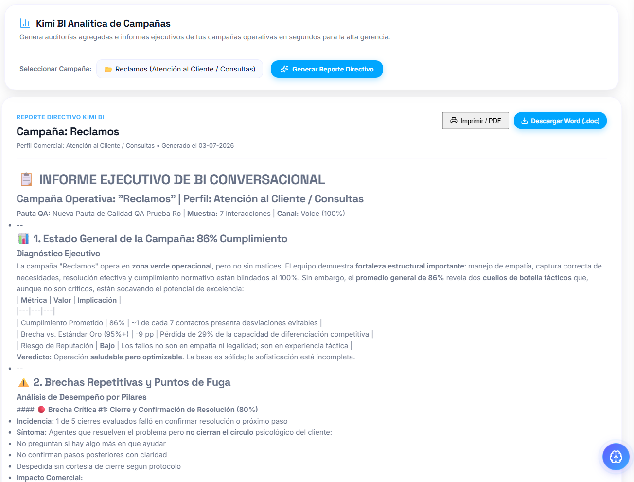 Copiloto Antu consultando datos analíticos de Kuden QA
